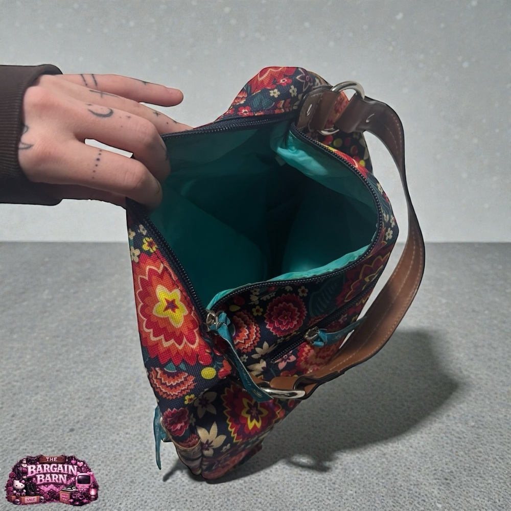 Lily Bloom Floral Shoulder Hobo Bag Multicolor Purse Brown Faux Leather Trim - Picture 6 of 8
